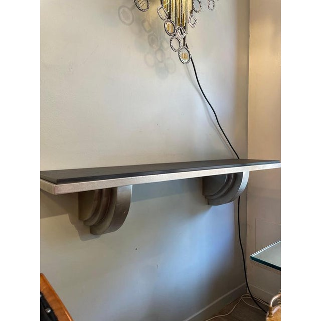 1980s Vintage Art Deco Shelf in Silver-Plated Steel and Black Marble, 1980s For Sale - Image 5 of 16