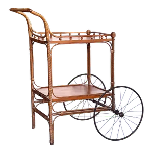 An Early Heywood Wakefield Wicker and Wood Drinks/Bar Cart, Circa 1910