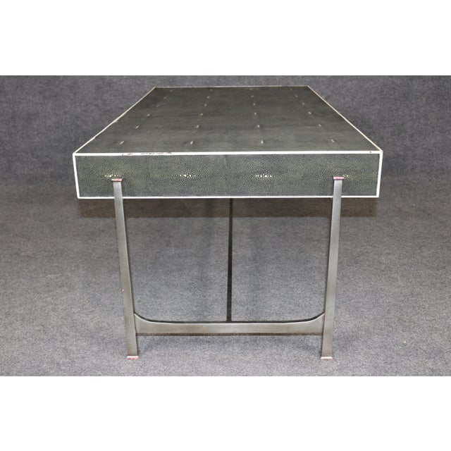 1940s Maitland Smith Art Deco Style Metal Faux Shagreen Coffee Table For Sale - Image 5 of 11