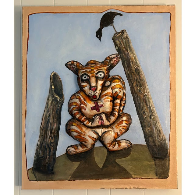 1990s Big Cat, Original Oil Painting on Canvas For Sale - Image 4 of 4