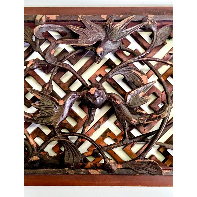 19th Century Wooden Panel of Seven Birds on a Lattice Background For Sale - Image 4 of 6