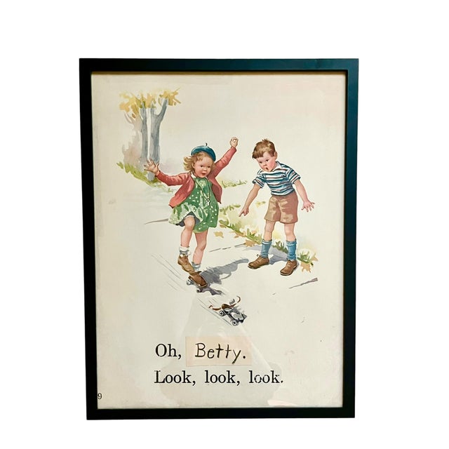 American Vintage Framed Children’s Storybook Prints – Pair of Whimsical Nursery Illustrations For Sale - Image 3 of 13