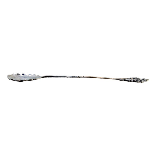 Silver Soda Spoon with Cut-Out Shell and Embossed Flowers For Sale