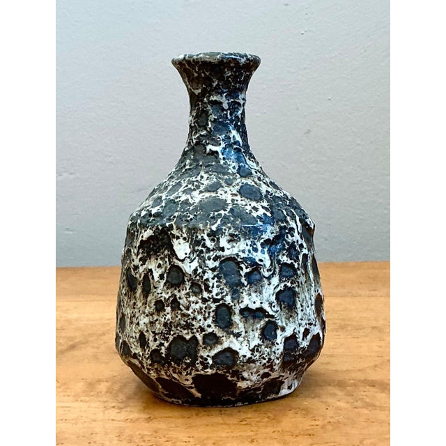Vintage Black and White Textured Ceramic Vase For Sale - Image 11 of 14