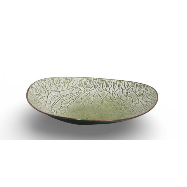 Green Mid 20th Century Enamel on Copper Dish Vide Poche For Sale - Image 8 of 9