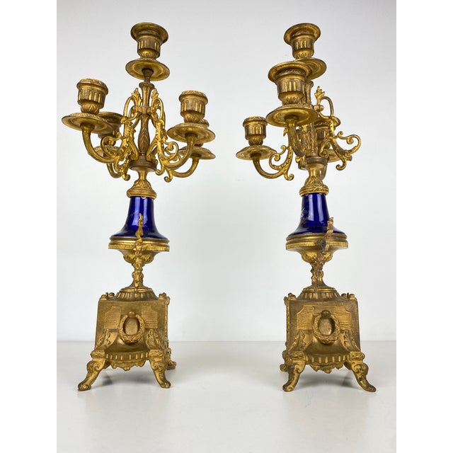 Pair of gilt bronze and Sèvres porcelain candelabra, Napoleon III period, eclectic style, primarily Louis XVI\. Very good...