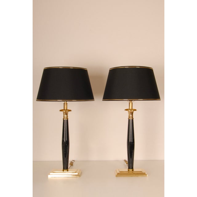 Vintage Italian Table Lamps Black Marble and Gold a Pair For Sale - Image 12 of 12