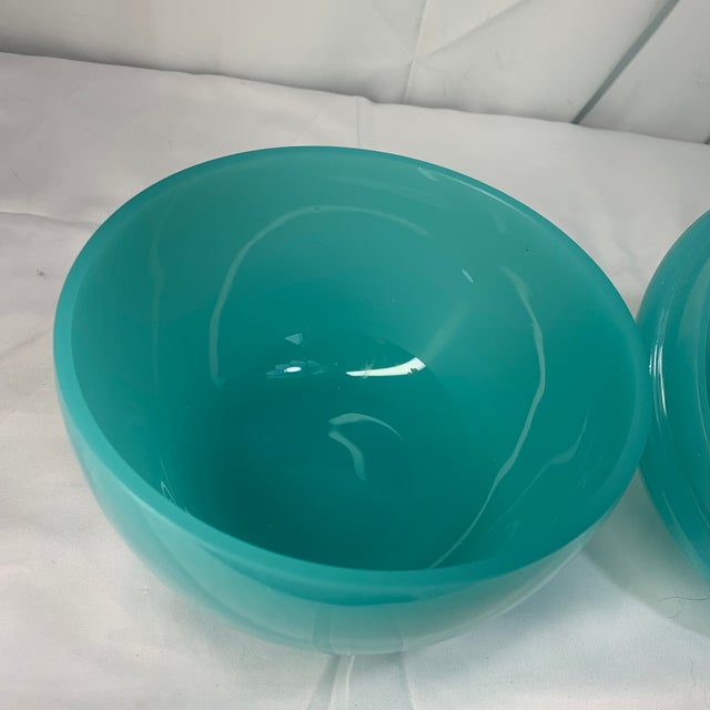 1940s Large Tiffany Blue Opaline French Style Lidded Apple Vessel For Sale - Image 5 of 8