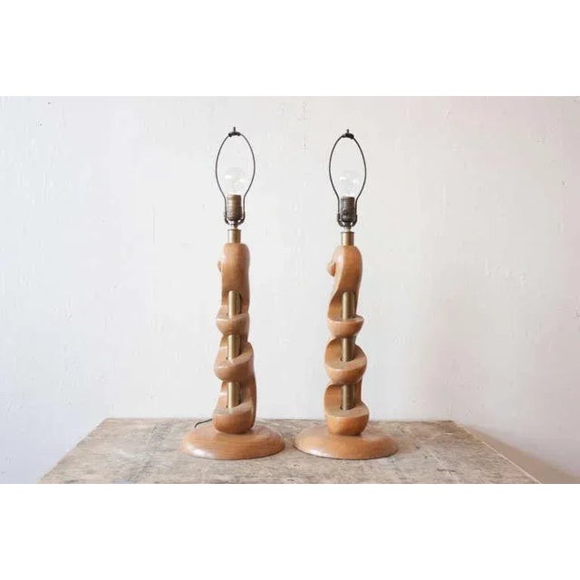 Sculpted Wooden Lamps by Light House - a Pair For Sale - Image 4 of 6