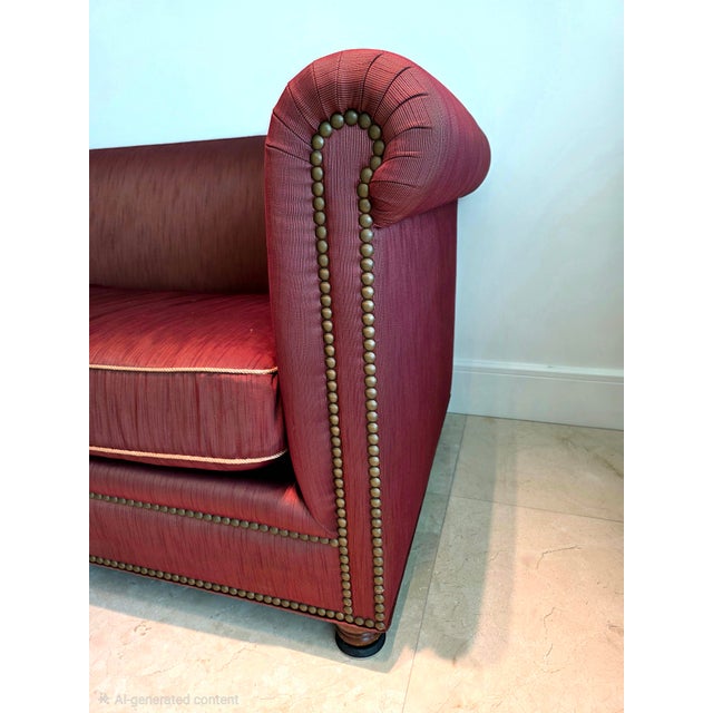 2010s Le Jeune Miami Custom Burgundy Rolled-Arm Sofa With Nailhead Trim & Accessories For Sale - Image 5 of 8