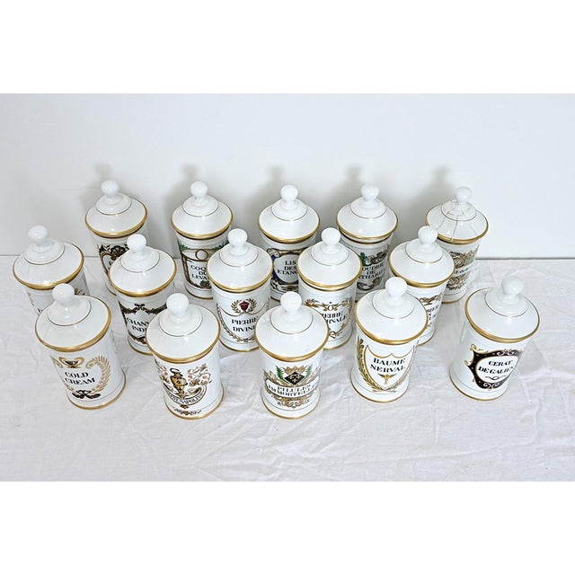French Vintage Set of Fifteen Porcelain Limoges Pharmacy Jars For Sale In Baton Rouge - Image 6 of 10