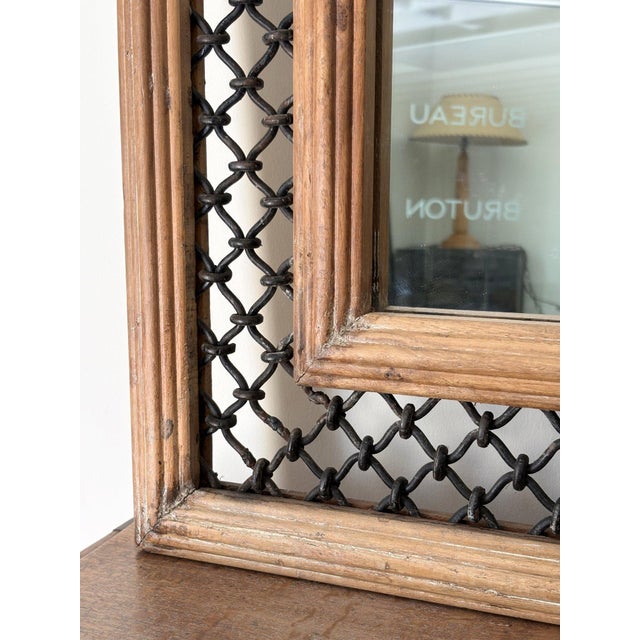 Woven Lattice Work Mirror with Reeded Wooden Frame, 1980s For Sale - Image 6 of 10