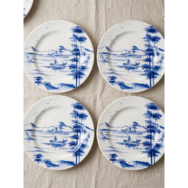 Blue Vintage Laboratorio Paravicini Milano Hand-Painted Blue & White Landscape Plates - Set of 4 For Sale - Image 8 of 10