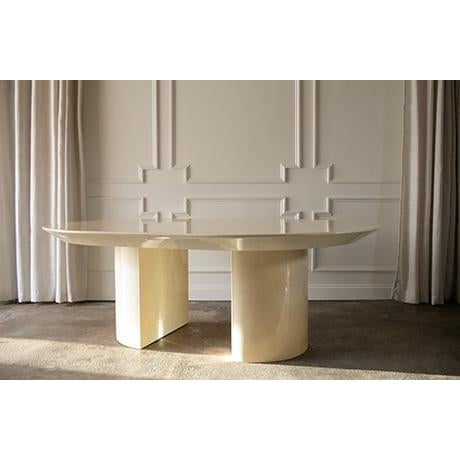 Wood 1980s Attributed to Karl Springer Knife Edge Goat Skin Dining Table For Sale - Image 7 of 16