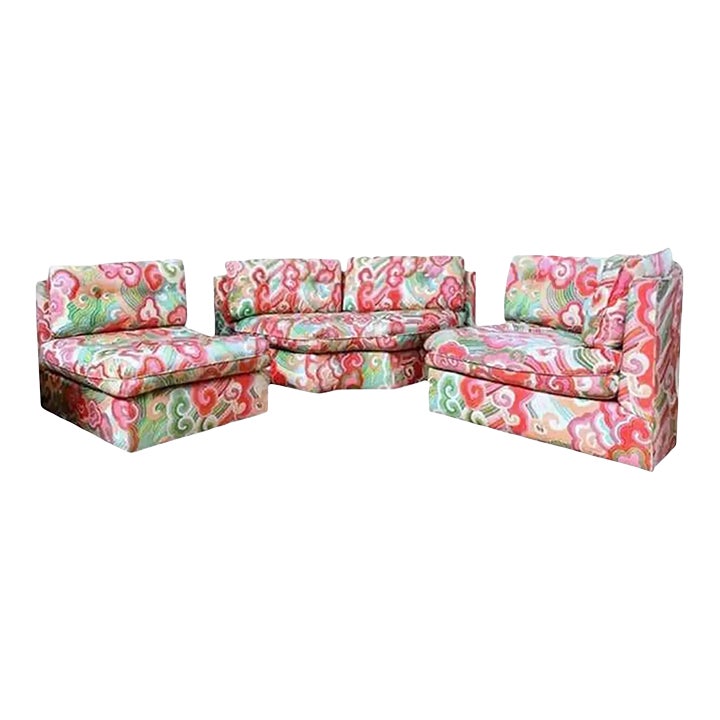 Sectional sofa with paisley print upholstery