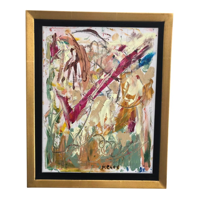 Gold Framed Abstract Acrylic Painting For Sale