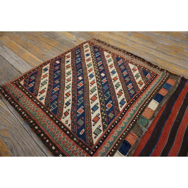 1900 - 1909 1900s Red Tribal Geometric Flat Weave Antique Caucasian Soumak Saddle Rug For Sale - Image 5 of 10