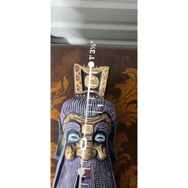 Amethyst Mid 20th Century Hand-Carved Southeast Asian Guardian Wall Mask | Polychrome Wood Sculpture For Sale - Image 8 of 9