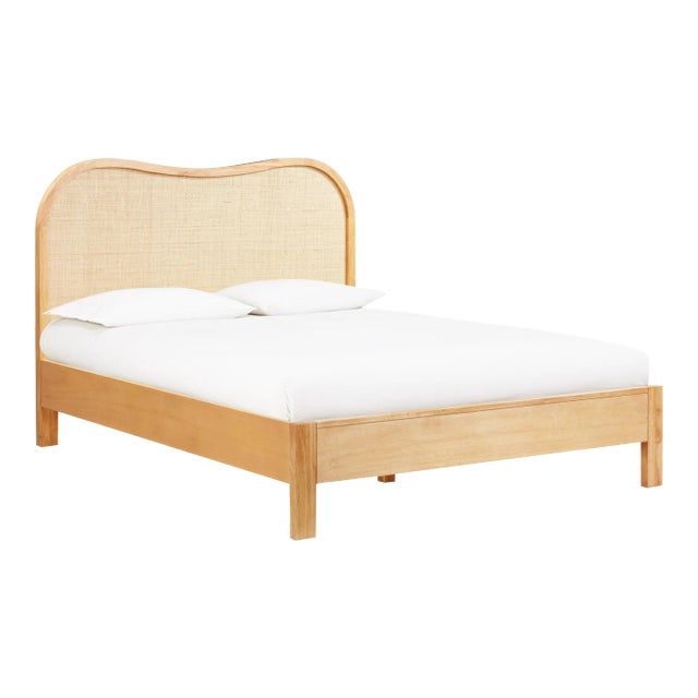 Grappa Natural Wood & Rattan Queen Bed For Sale