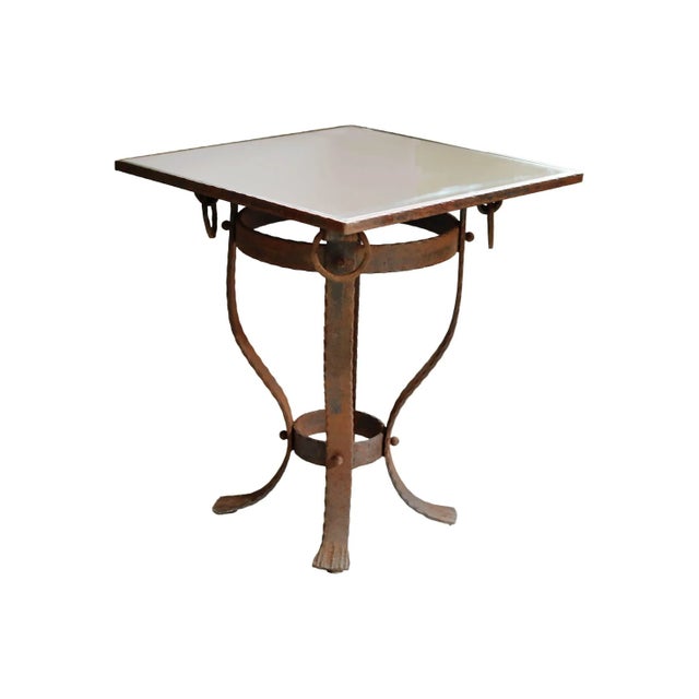 Side Table Wrought Iron With Mirrored Glass For Sale In New York - Image 6 of 7