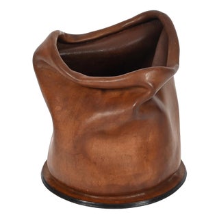 Mid-Century Modern Italian Leather Decorative Wastepaper Basket from Nova Tecno, 1950s For Sale