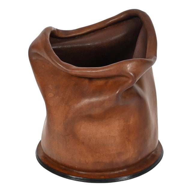 Mid-Century Modern Italian Leather Decorative Wastepaper Basket from Nova Tecno, 1950s For Sale