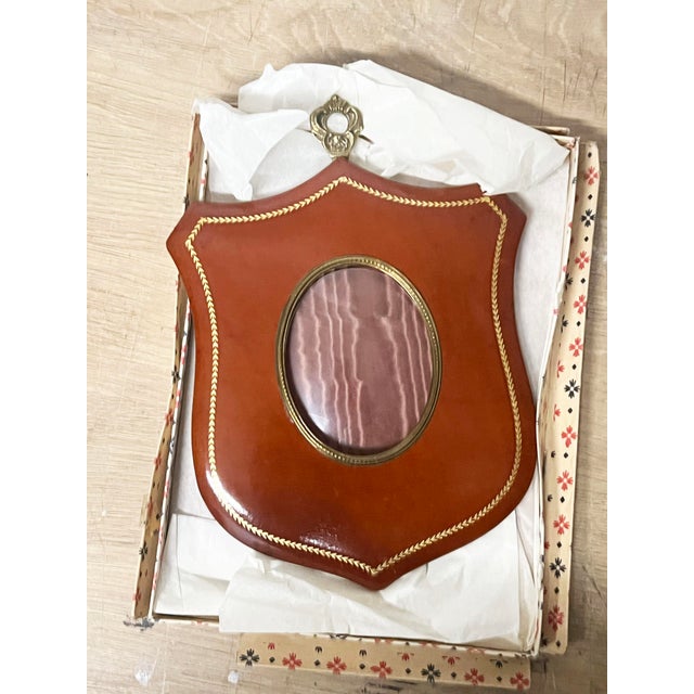 Vintage Italian Leather Shield Picture Frame For Sale - Image 4 of 6