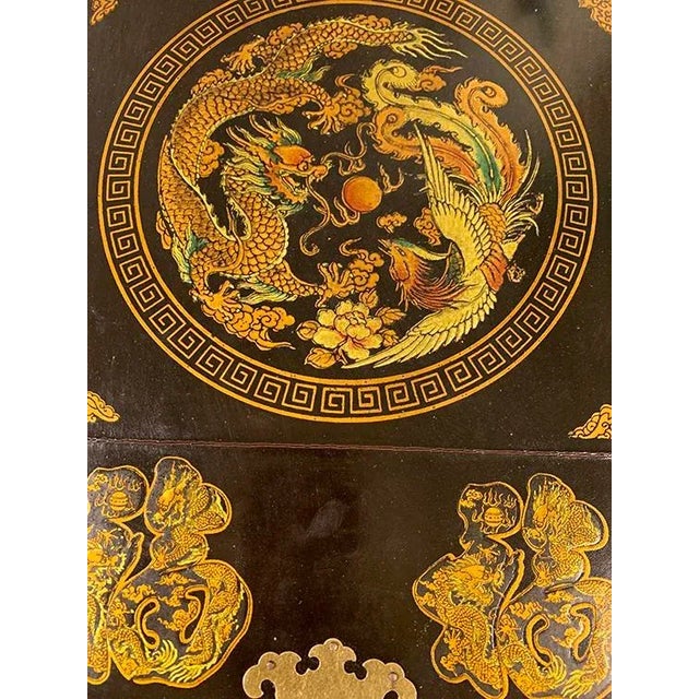 Chinese Contemporary Asian 3 Drawers Black Painted Jewelry Box For Sale - Image 3 of 7