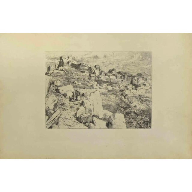 Eugène Burnand, Hillside, Etching, Late 19th Century For Sale