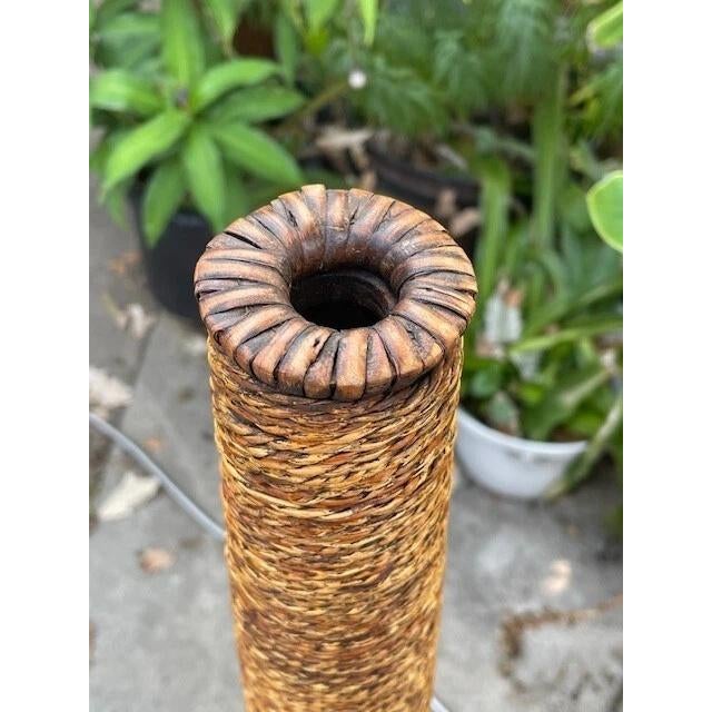 Mid-Century Modern 20th Century *GIANT* MCM tall basket dark brown bamboo and twine 53" tall For Sale - Image 3 of 4