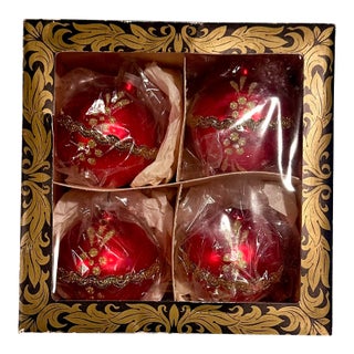 Vintage Hand Blown European Red Glass Ornaments-Set of Four For Sale