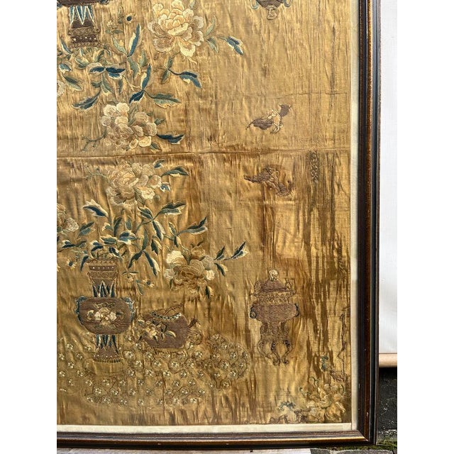 Late 19th Century Antique Chinese Silk Embroidery Panels Framed For Sale - Image 5 of 14
