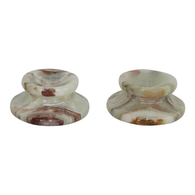 Slag Glass Vintage Candle Holders - A Pair For Sale