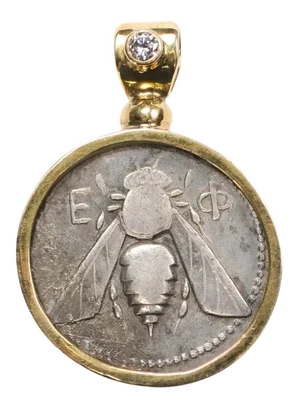 Antique Bee & Stag Tetradrachm With Diamond & 18k