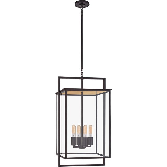 Modern Ian K. Fowler for Visual Comfort Signature Halle Medium Hanging Lantern in Aged Iron with Clear Glass For Sale - Image 3 of 4