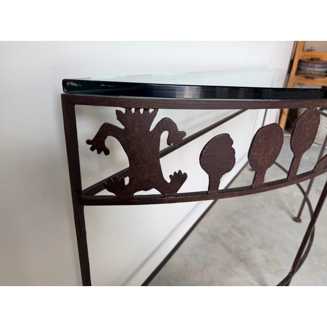 1990s 1980’s Rosemary Pozzi Franzetti Taos Style Hand-Cut Oxidized Steel Demilune Console Table/ Sold For Sale - Image 5 of 12