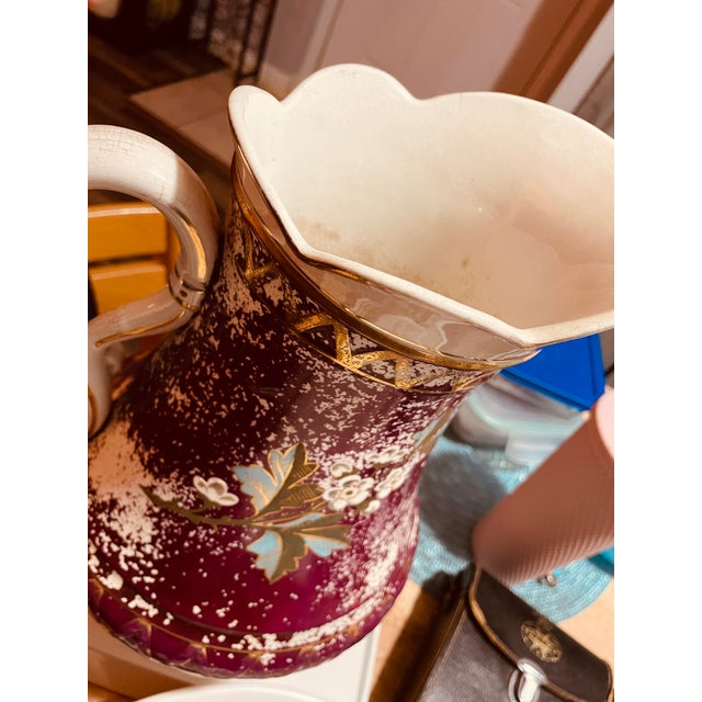Vintage/Antique Mixed Porcelain Decorative Pitcher, Washpan Pitcher, “Ewer”, Stamped Antique Collectable Double-Glazed Earthenware For Sale - Image 4 of 8