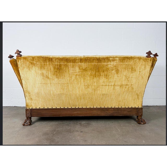 Antique Knole-Style Sofa, Hand-Carved Walnut, Silk Velvet, C. 1900 For Sale - Image 9 of 9