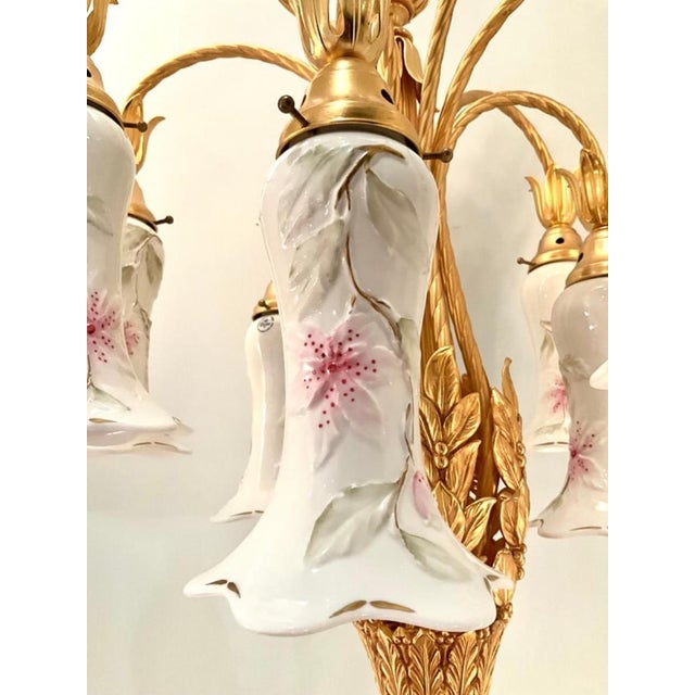 Late 20th Century Pair Monumental Tiche Milano Porcelain Floral Urn Lamps, Italy For Sale - Image 4 of 11