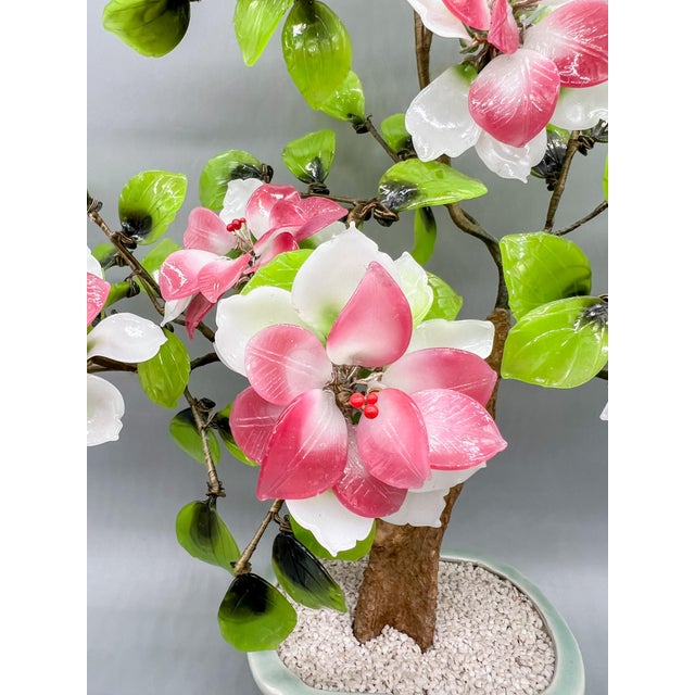 Vintage Chinese Glass Flowering Jade Tree in Celadon Pot – Chinoiserie / Hollywood Regency / Eclectic For Sale - Image 4 of 12