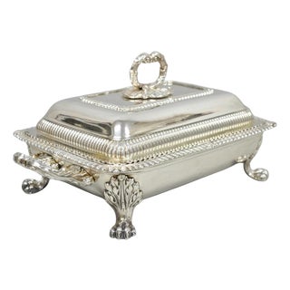 Antique English Regency Georgian Silver Plated Covered Chafing Serving Dish For Sale