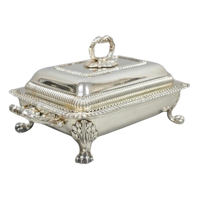 Antique English Regency Georgian Silver Plated Covered Chafing Serving Dish For Sale