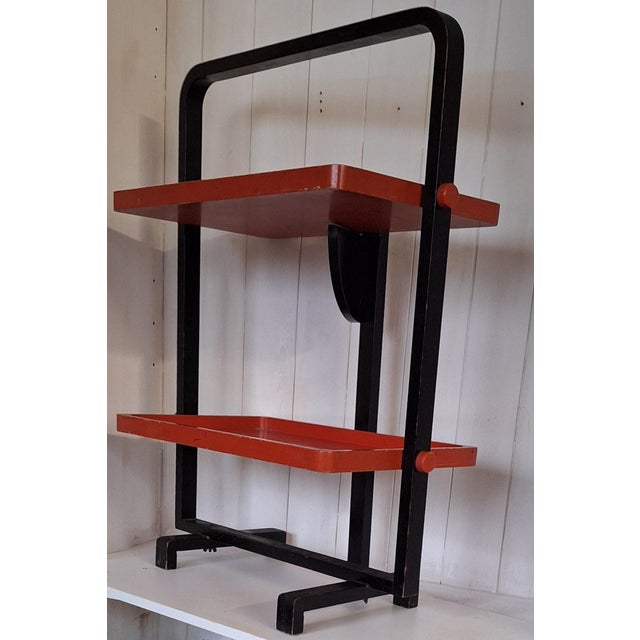 Folding Silent Butler Serving Table with Black Frame and Orange Shelves by Andre Groult, 1924 For Sale - Image 12 of 13