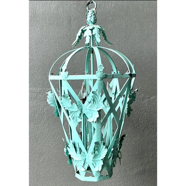 Vintage Painted Metal Hanging Lantern For Sale - Image 12 of 12