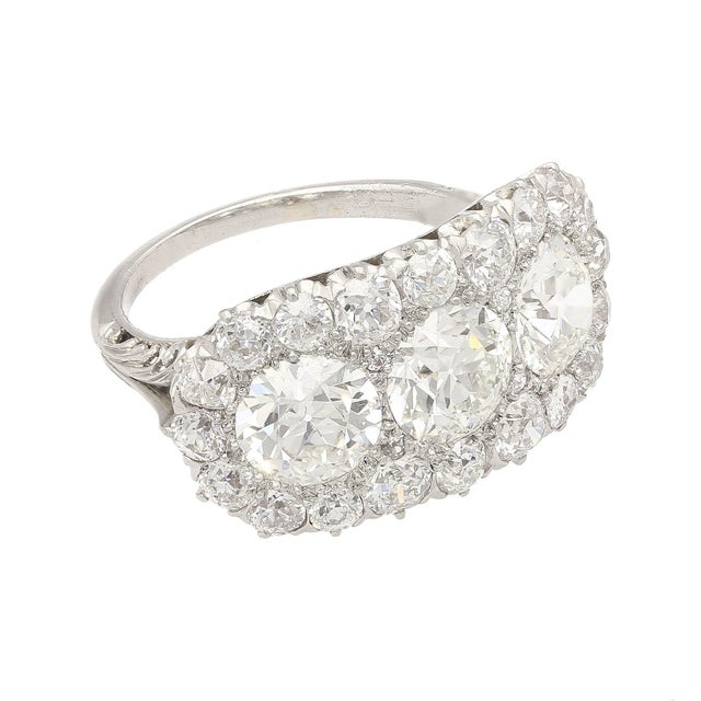 White Vintage 4.50 Cttw Old European Cut Diamond Three-Stone Art Deco Engagement Ring Size 7 For Sale - Image 8 of 11