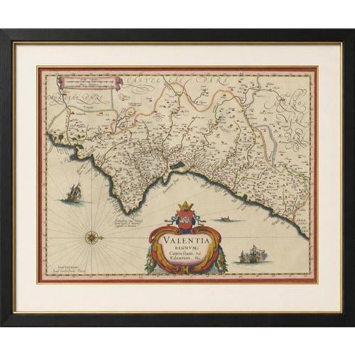 A finely engraved and highly decorative map of the Kingdom of Valencia in eastern Spain, published by Willem and Joan...