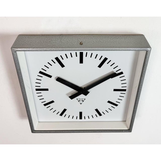 Industrial Grey Square Wall Clock from Pragotron, 1980s For Sale - Image 4 of 17