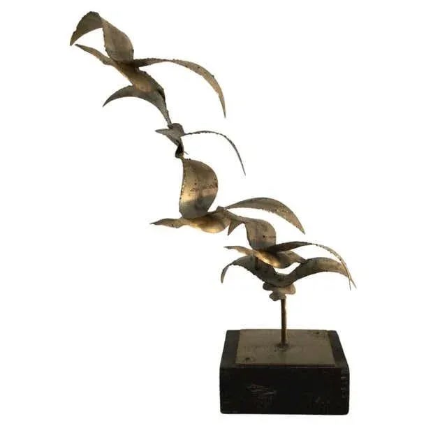 1970s Chrome Sculpture of Birds in Flight on Painted Wood Base For Sale - Image 12 of 12