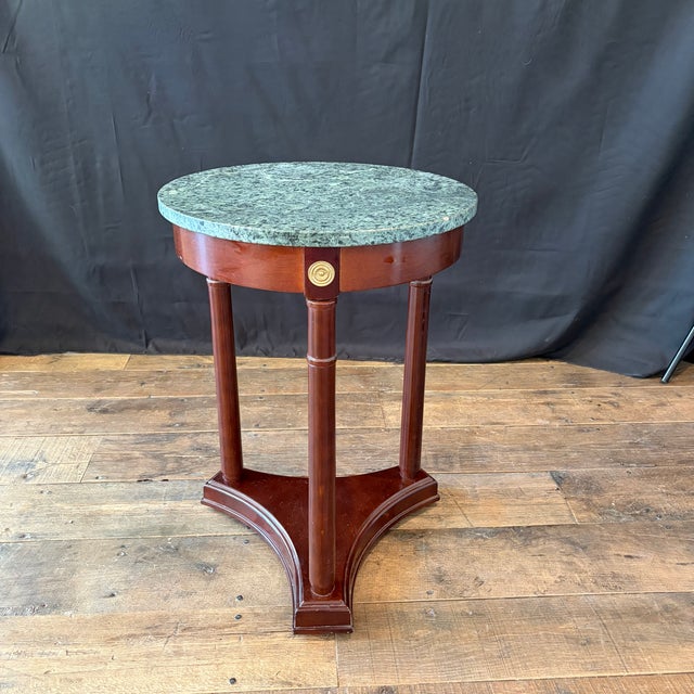 Wood French Style Neoclassical Marble Top Round Side Tables -a Pair For Sale - Image 7 of 9