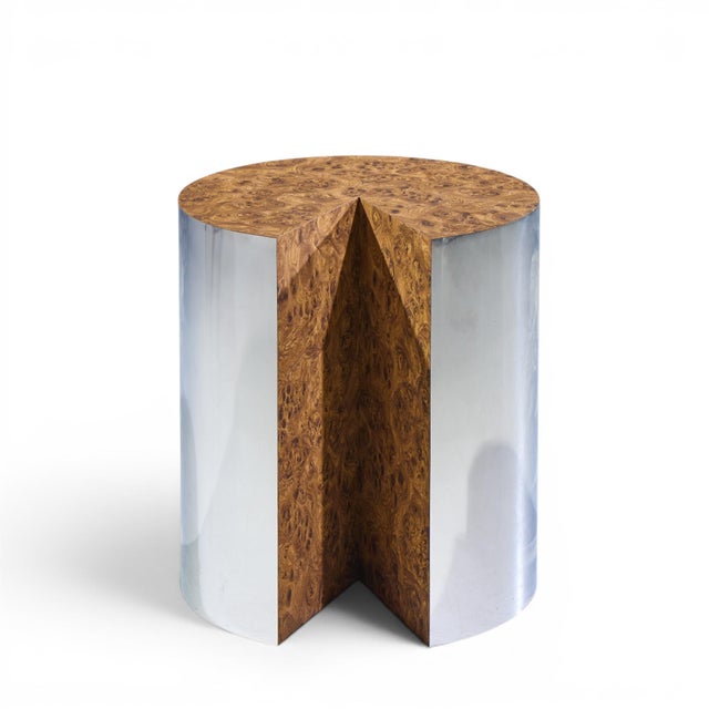 Leon Rosen for Pace Style Mid Century Pac-Man Chrome Drum Table This side table measures: 20 wide x 20 deep x 22.25 inches...